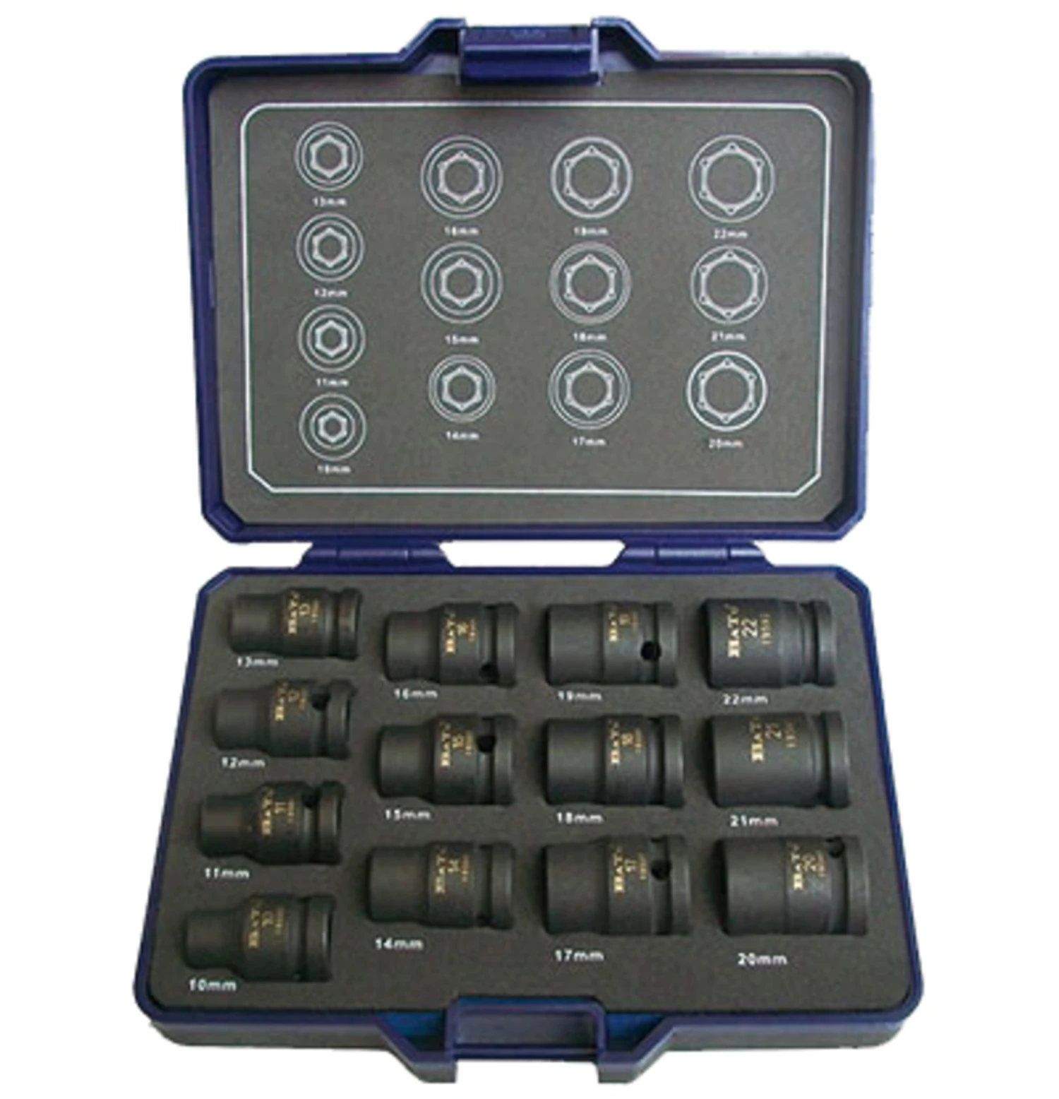 Bato Slagtoppesæt 1/2" X 10-22 Mm Kort, 13 Dele 1 Bato Slagtoppesæt 1/2" X 10-22 Mm Kort, 13 Dele
