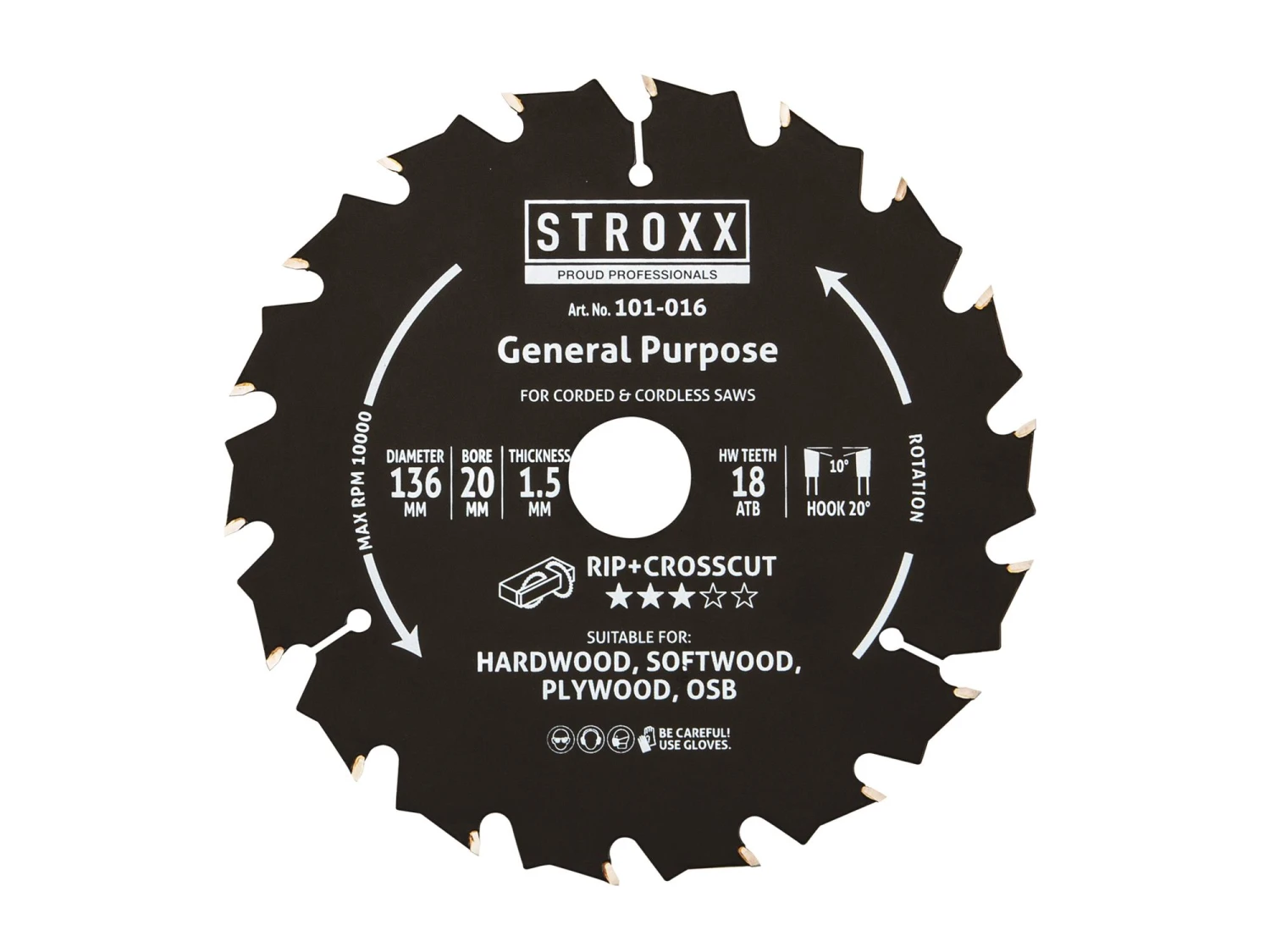 STROXX Rundsavklinge Ø136x1,5x20mm Z18WF Træ 1 STROXX Rundsavklinge Ø136x1,5x20mm Z18WF Træ